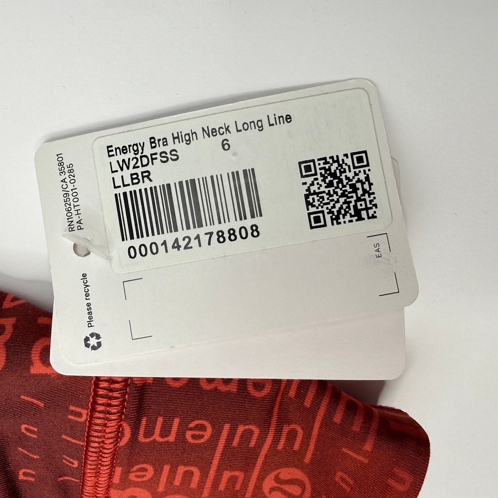Lululemon Energy Bra High Neck Long Line Women 6 Red Logo Print Yoga Pilates C/D - Picture 7 of 7